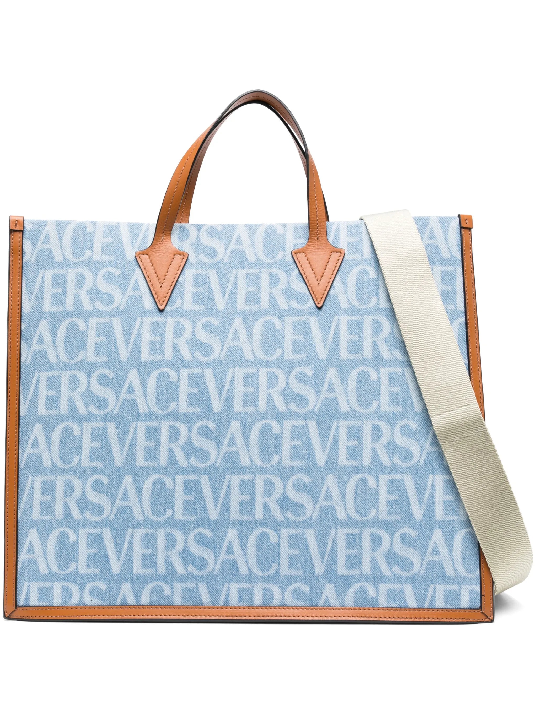 Versace Allover denim tote bag