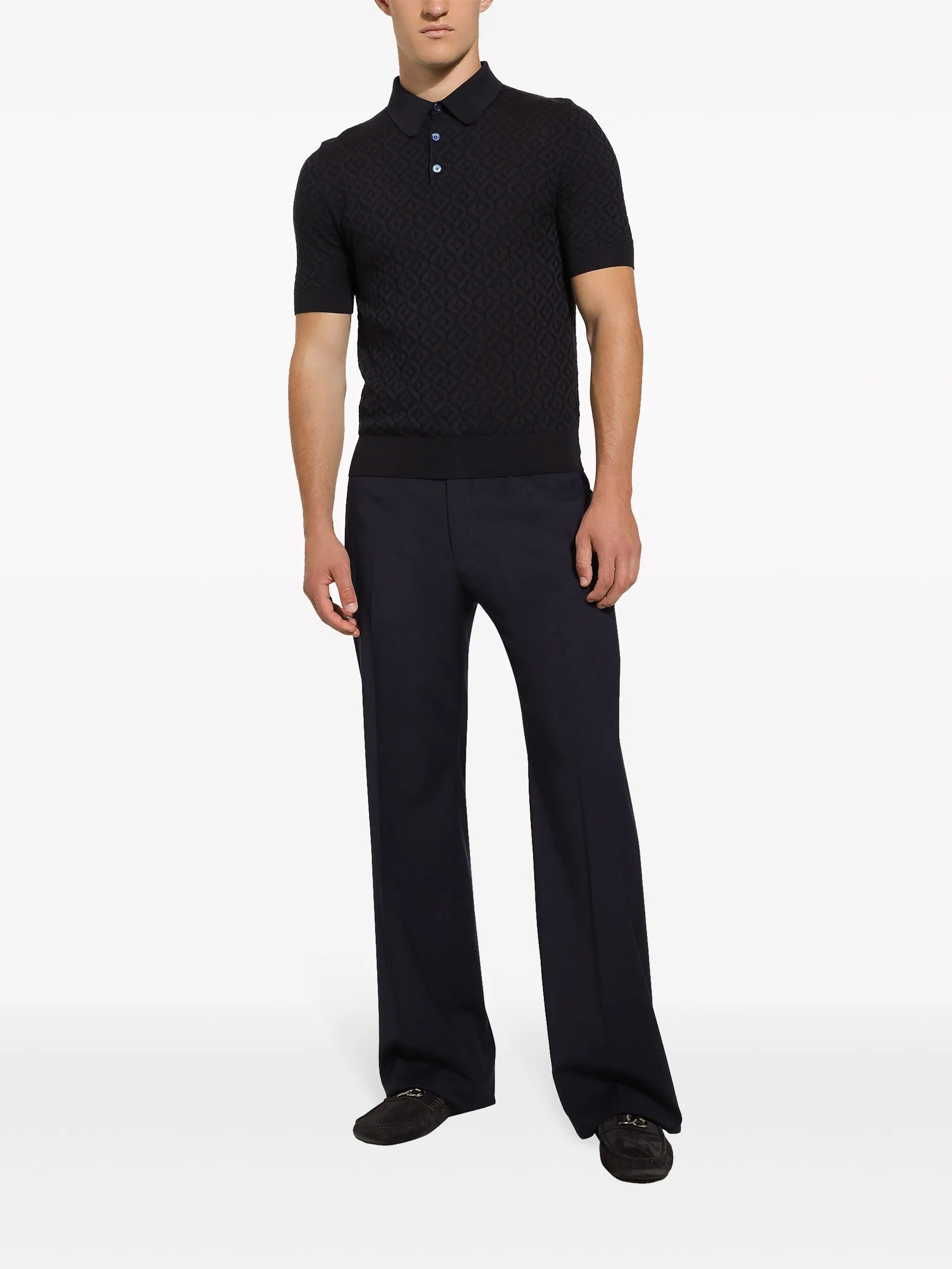 Knitted polo shirt with geometric pattern