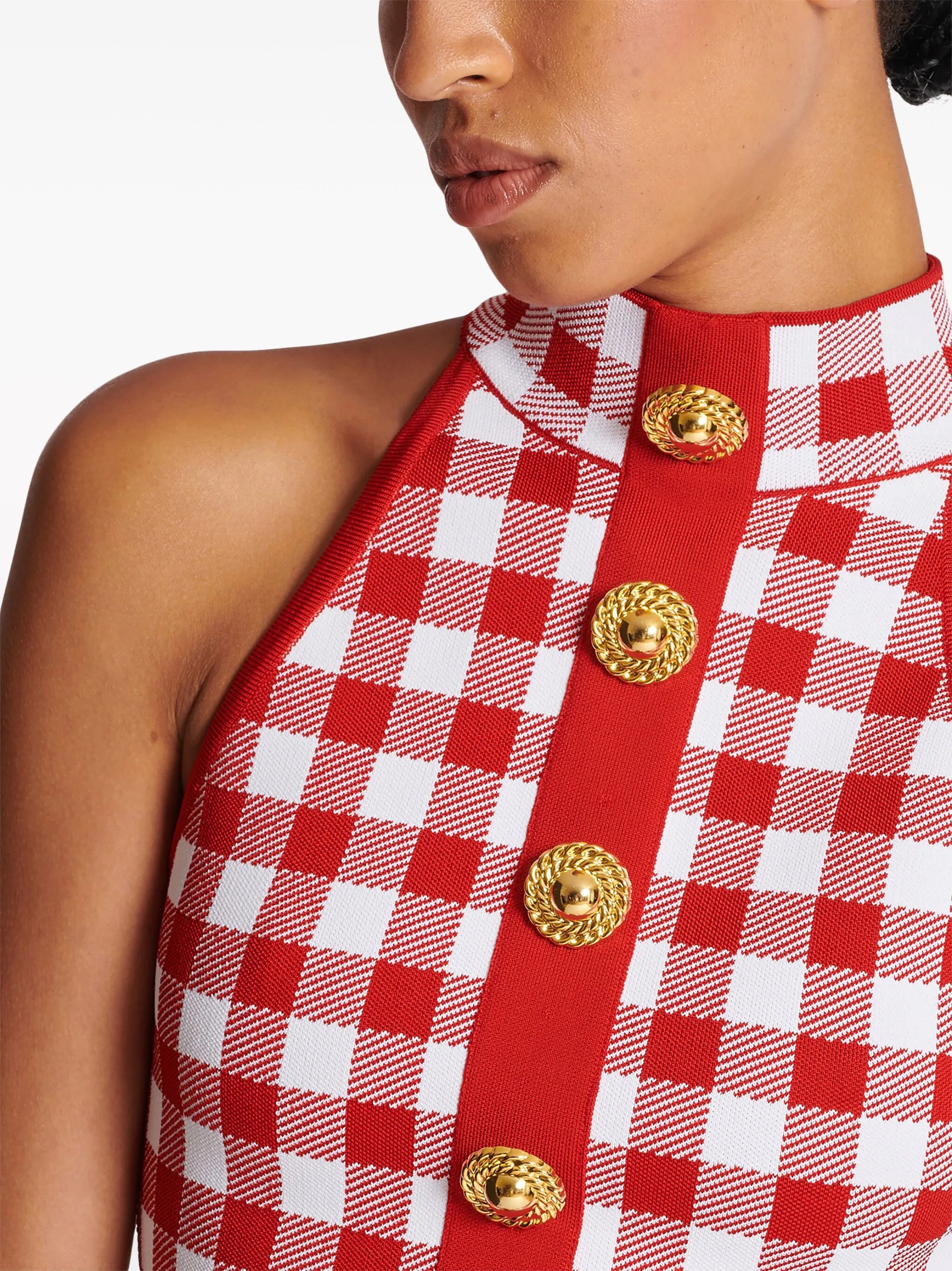 5-tlačítkový crop top s kostkovaným vzorem