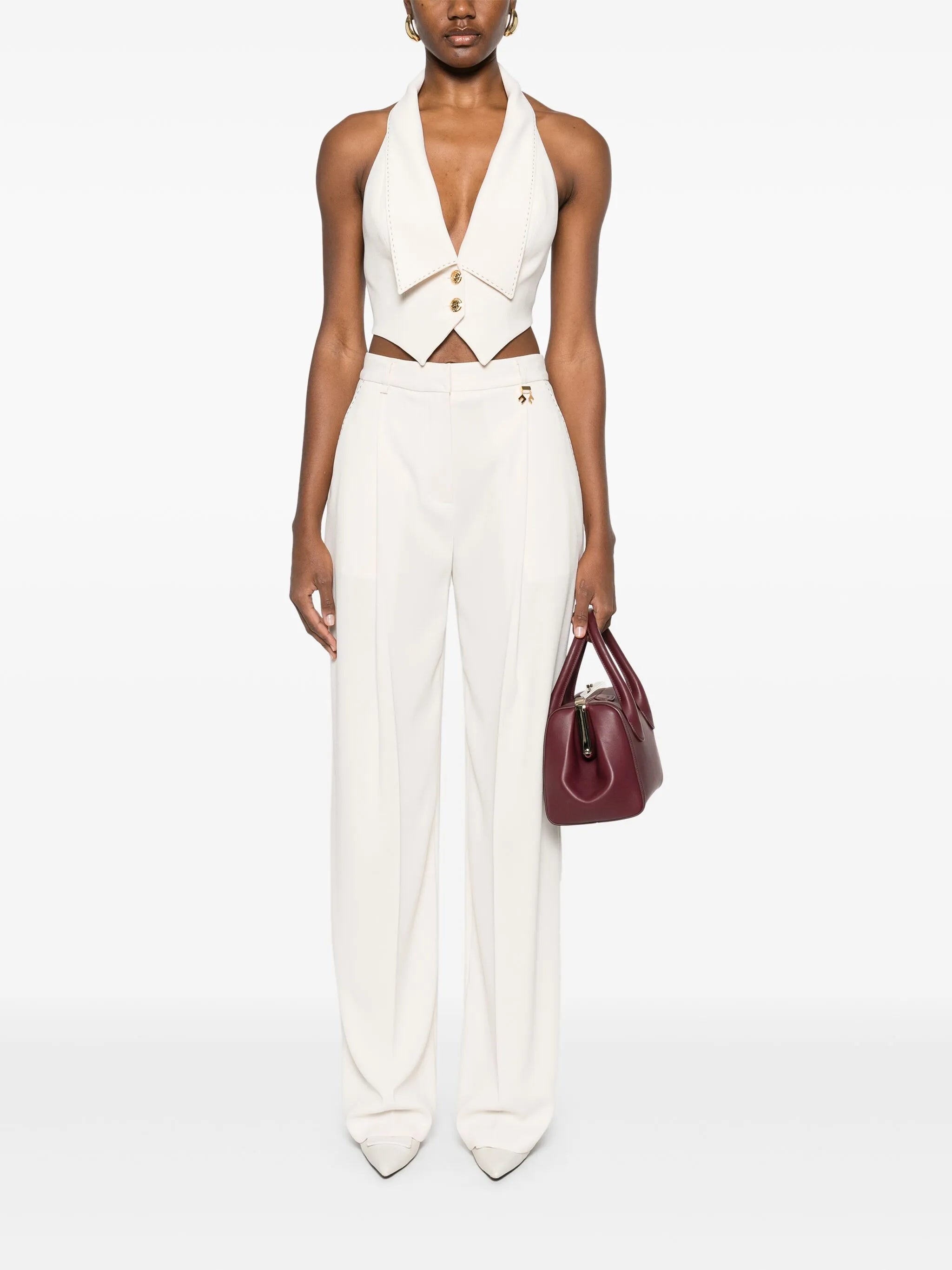 Kalhoty z krepové látky s kontrastními švy