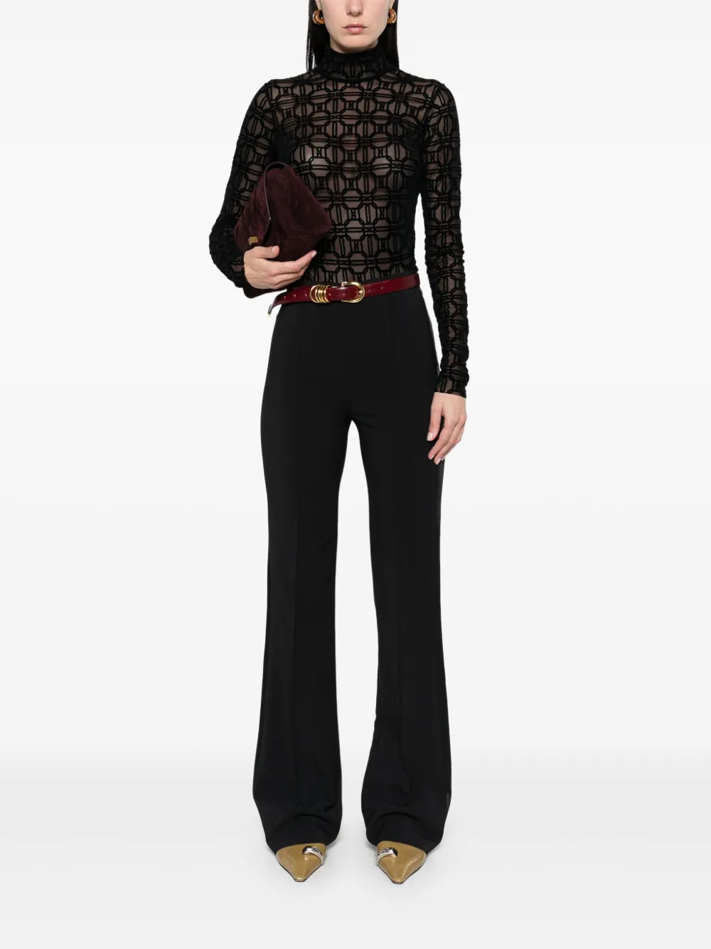 Kalhoty z krepu s atlasovým lemem