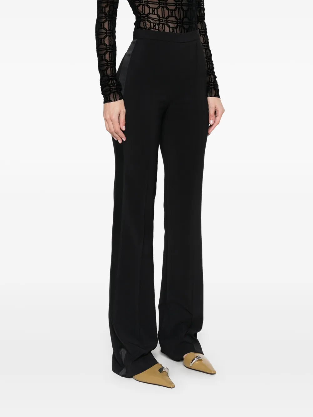 Crepe pants with satin trim