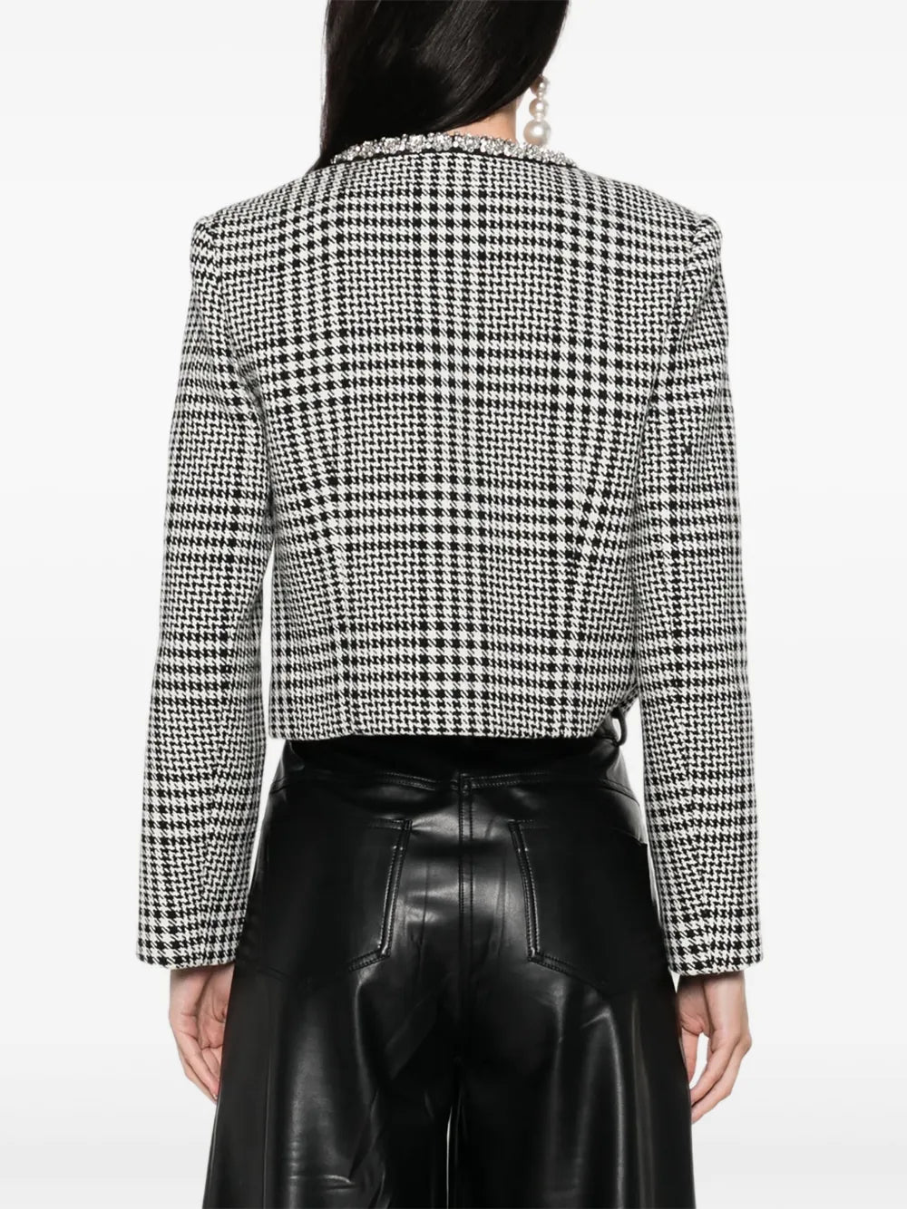 Cropped jacket with houndstooth pattern