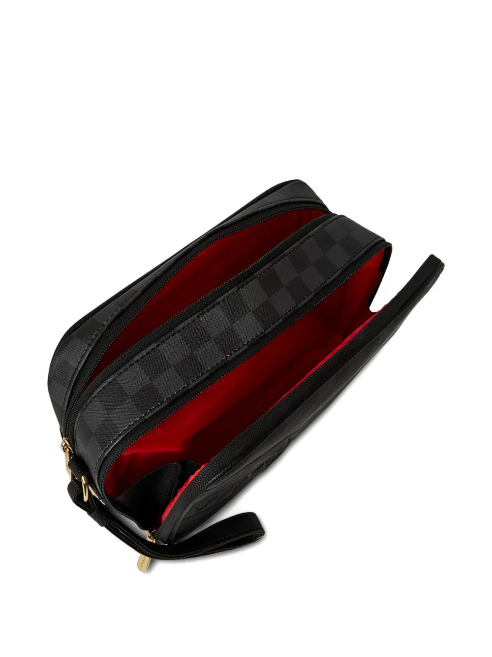 Spray toiletry bag with checkered pattern