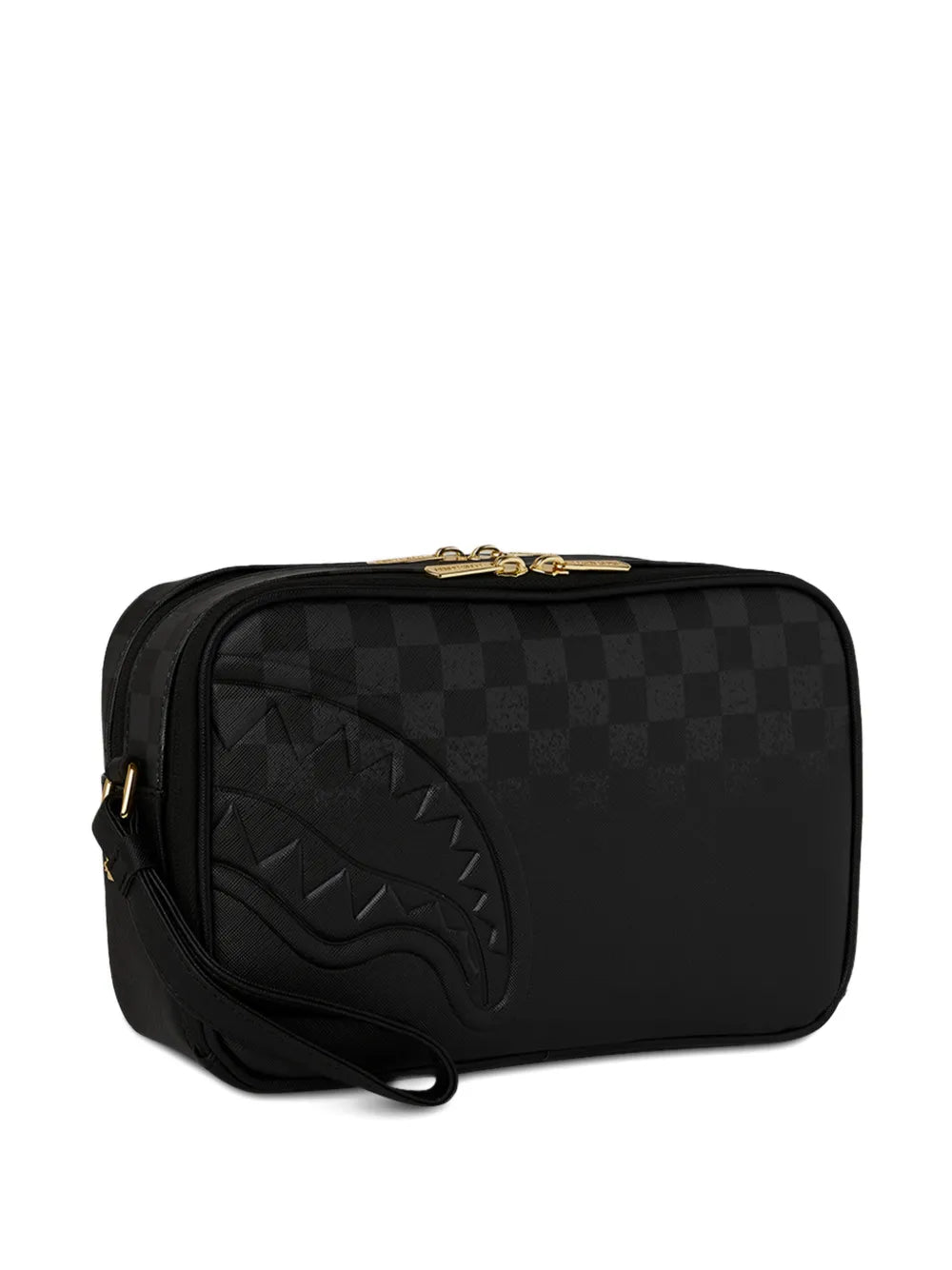 Spray toiletry bag with checkered pattern