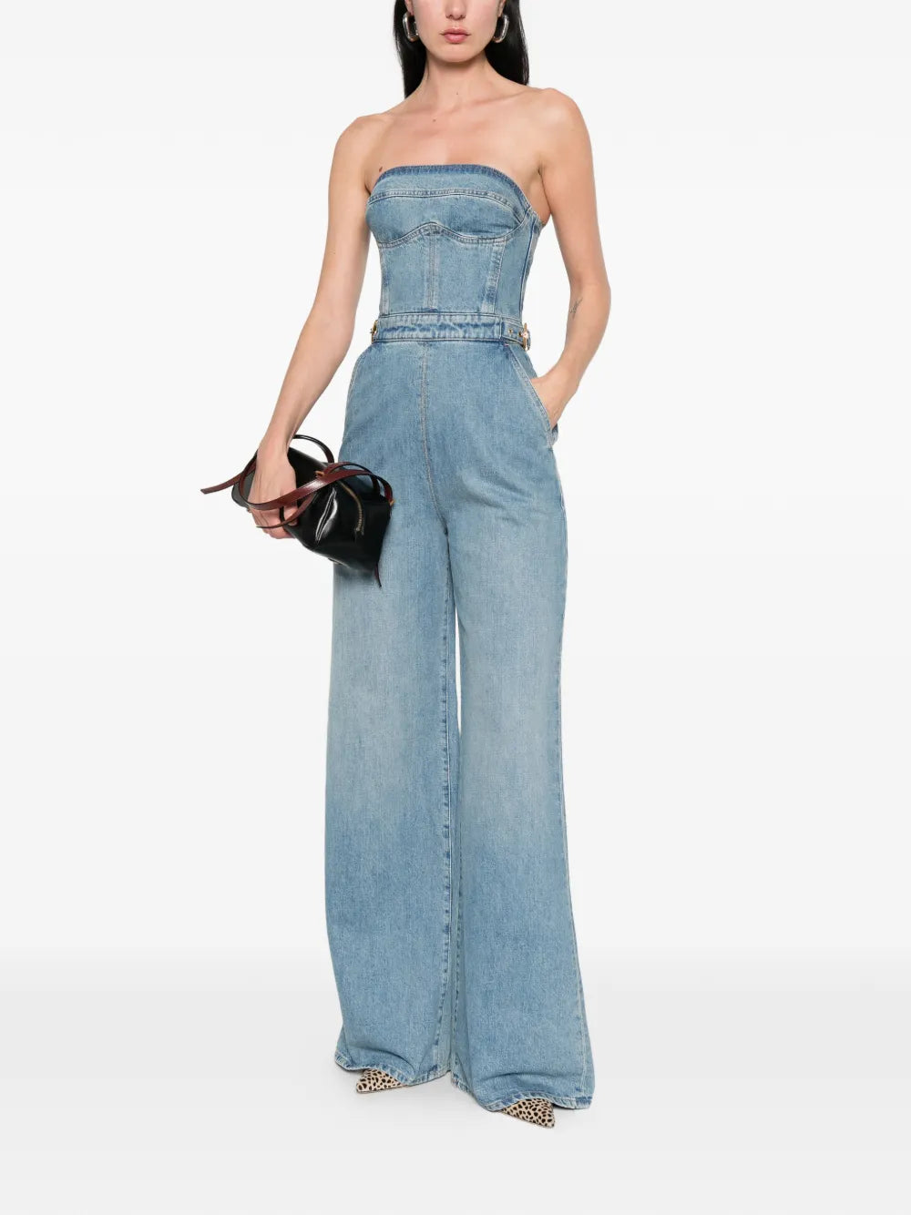 Off-shoulder jumpsuit with buckle detail