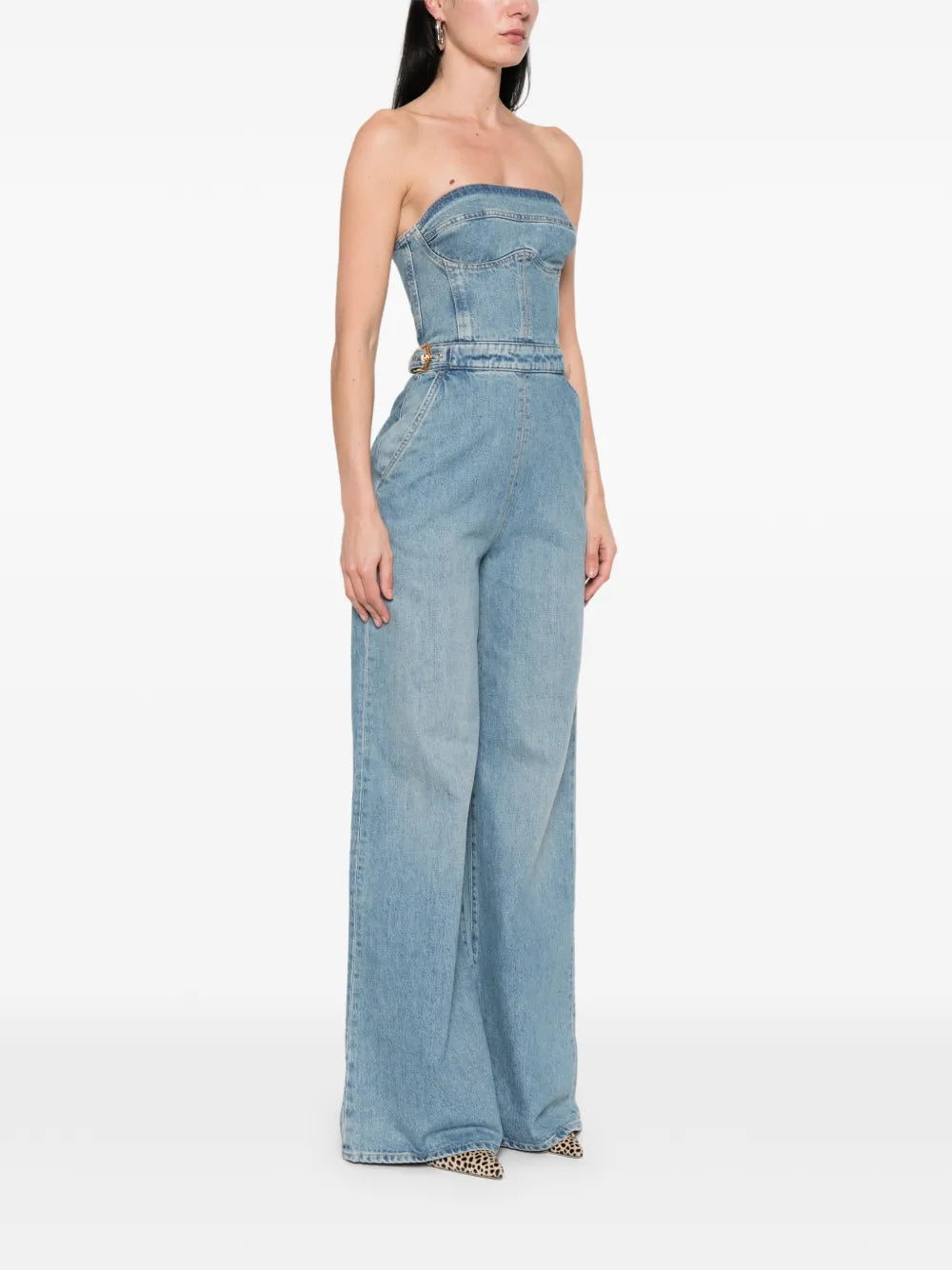 Off-shoulder jumpsuit with buckle detail