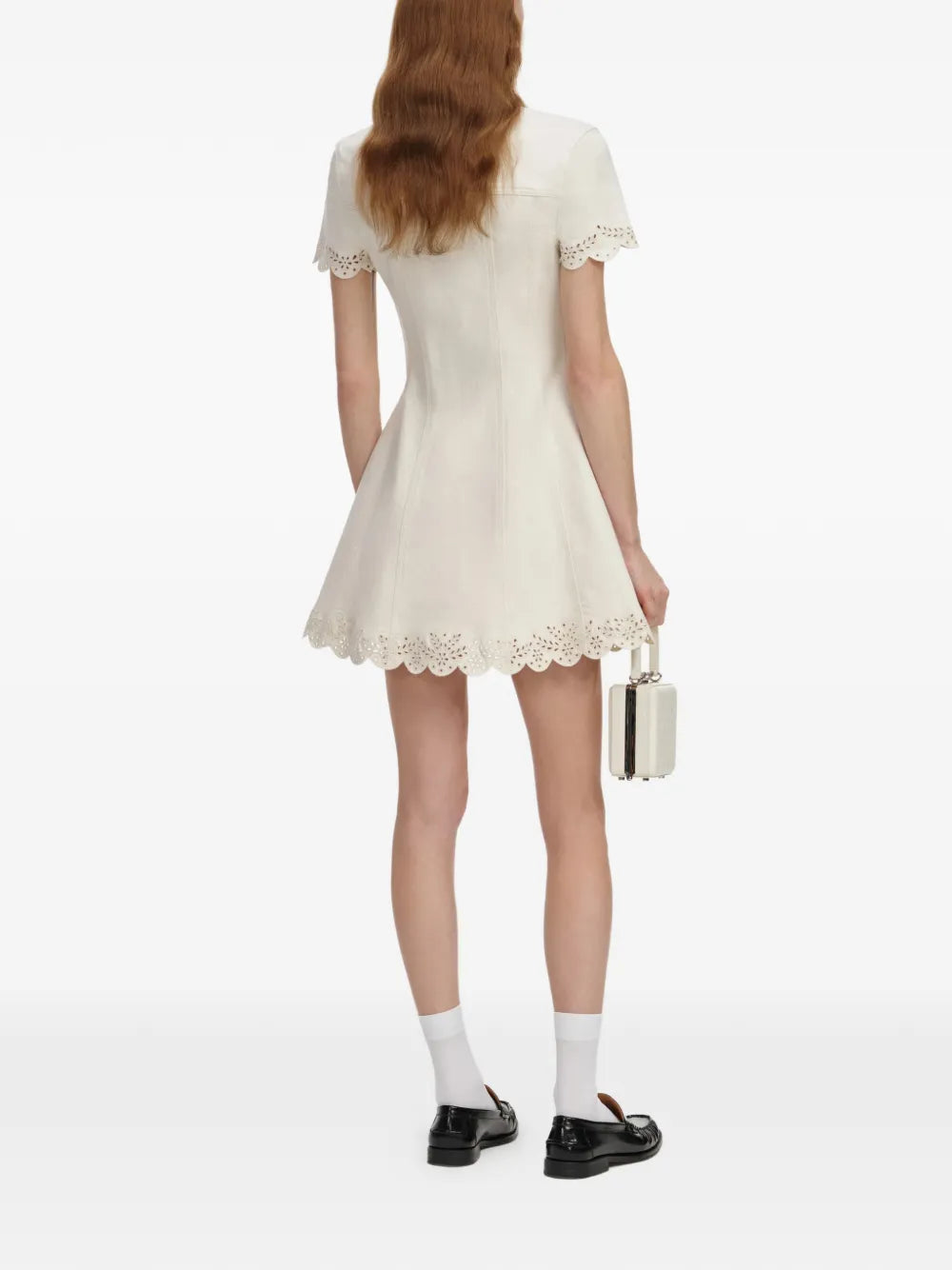 CREAM BRODERIE DENIM MINI DRESS
