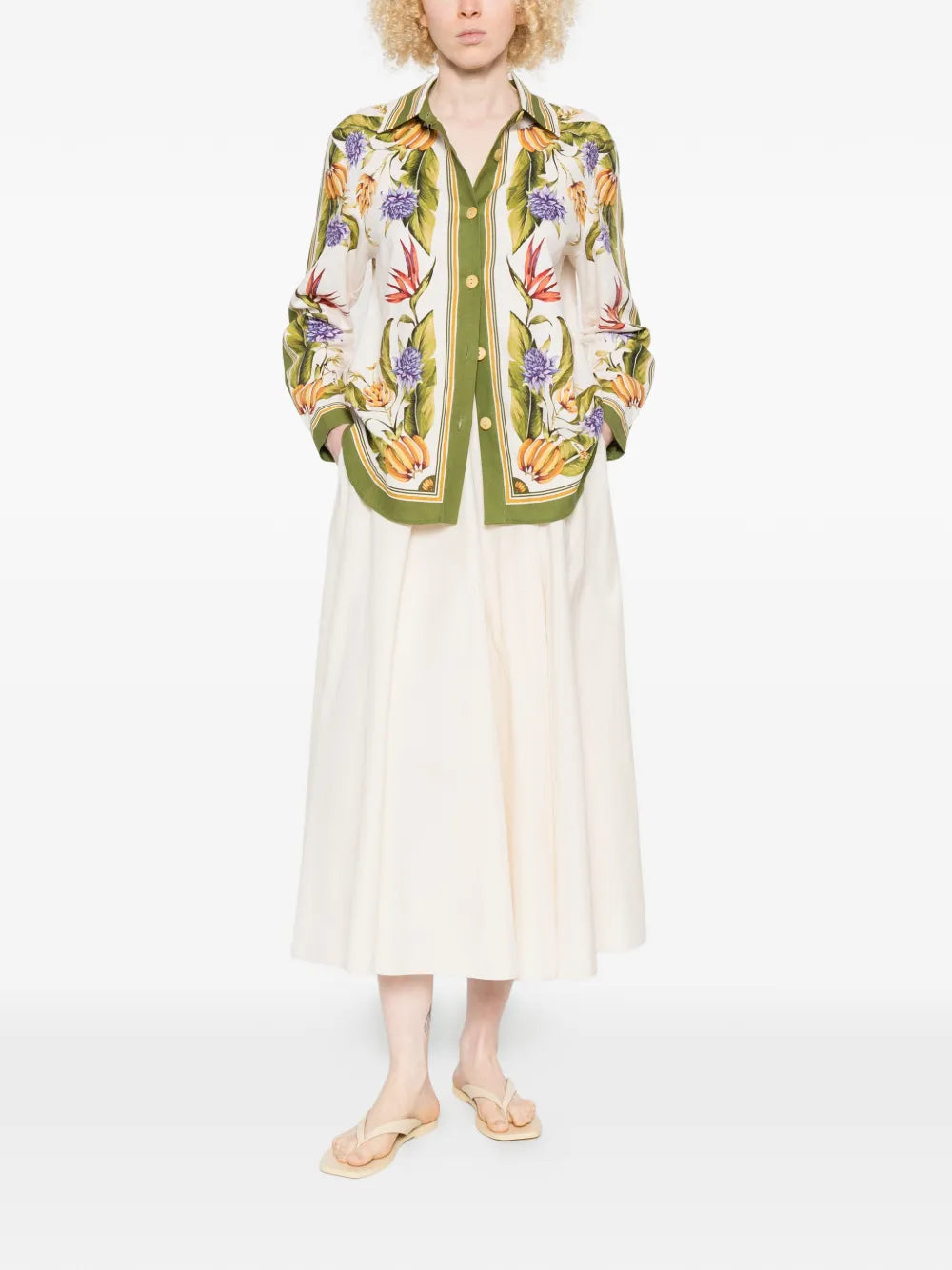 Sand Tropical Shirt with Floral Print