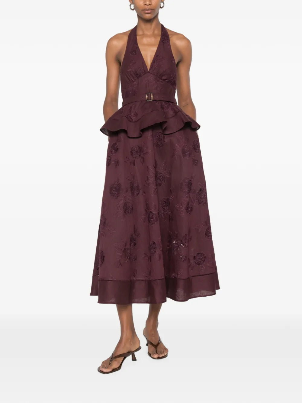 Midi-Kleid mit Blumenstickerei