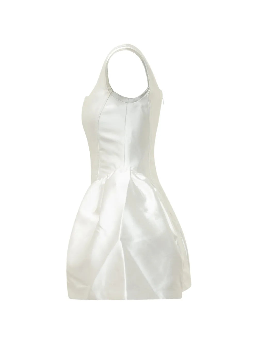 WHITE TAFFETA FLARED MINI DRESS