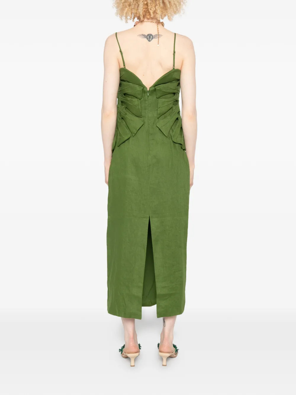 GREEN MONSTERA LEAF SLEEVELESS MAXI DRESS