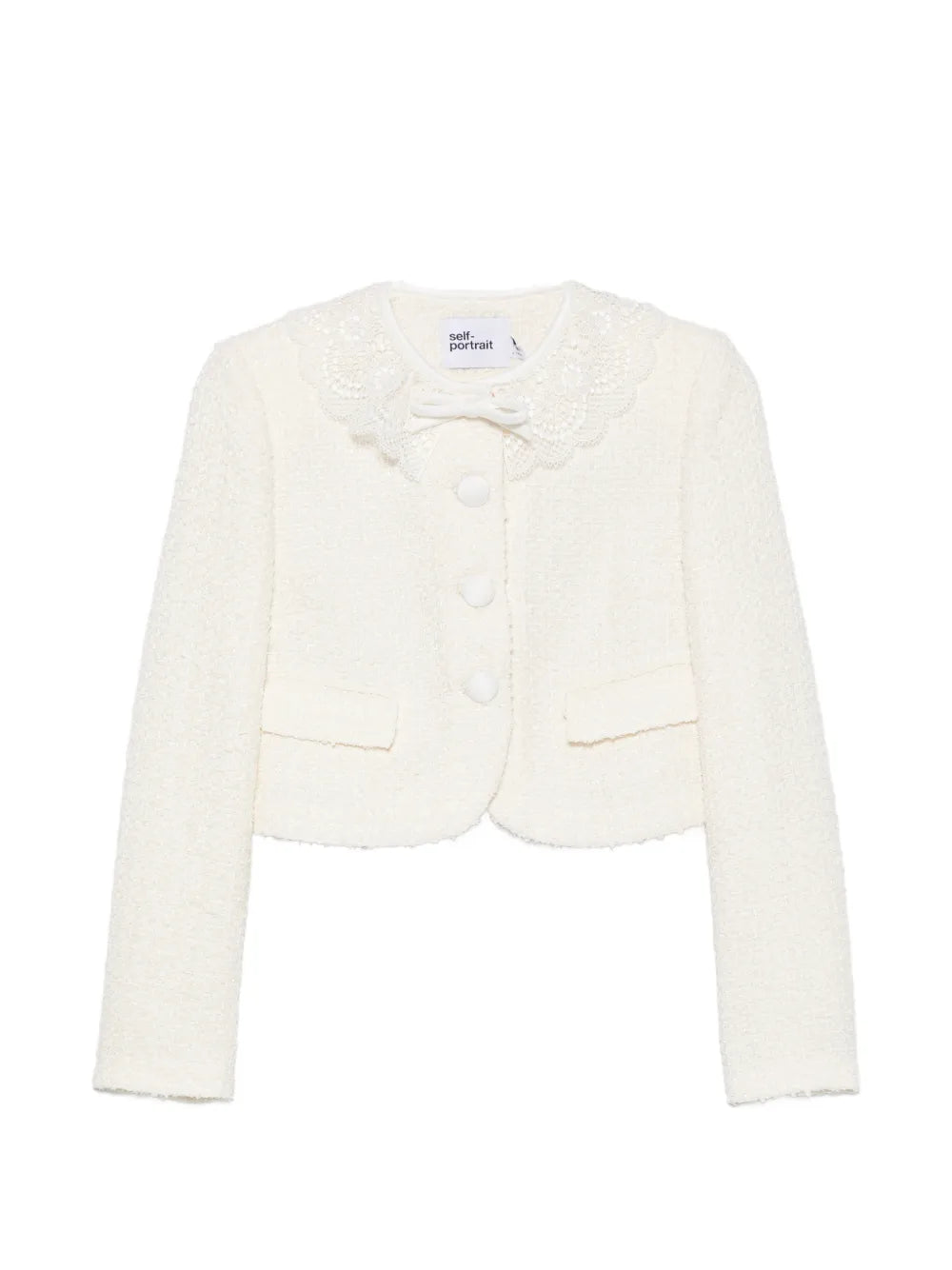 cream bouclé jacket with lace collar