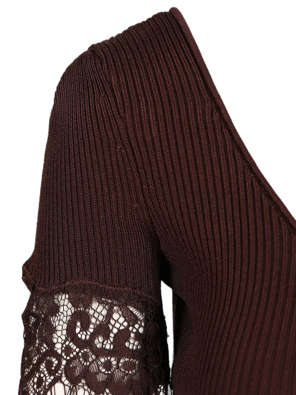 Midikleid aus geripptem Strick mit Spitzenbesatz