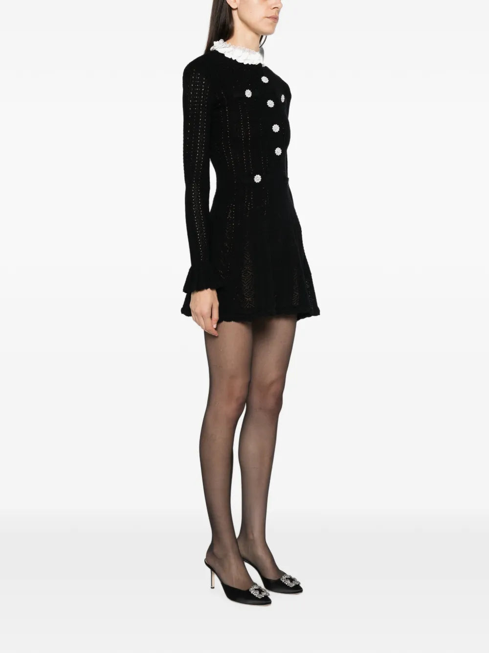 Minikleid mit Spitzenkragen und Blumenknöpfen