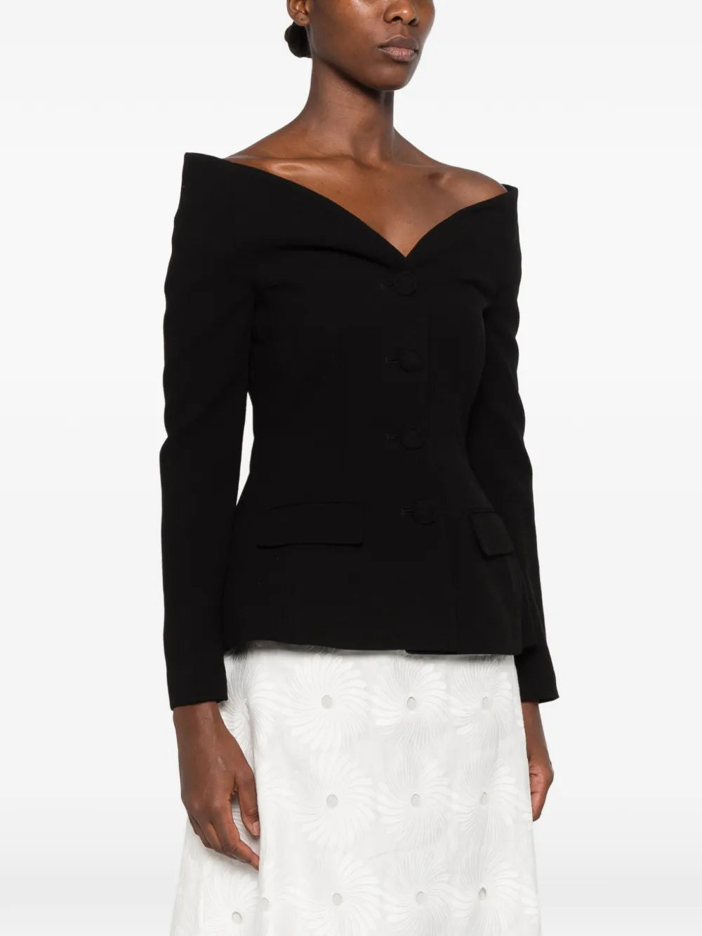 Schulterfreie Damen Wolljacke mit Knöpfen