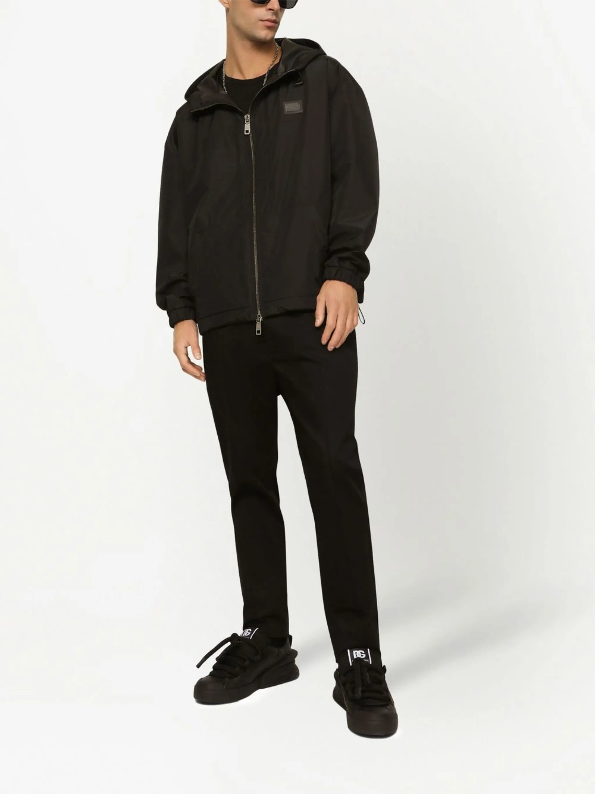 Hooded jacket with logo patch