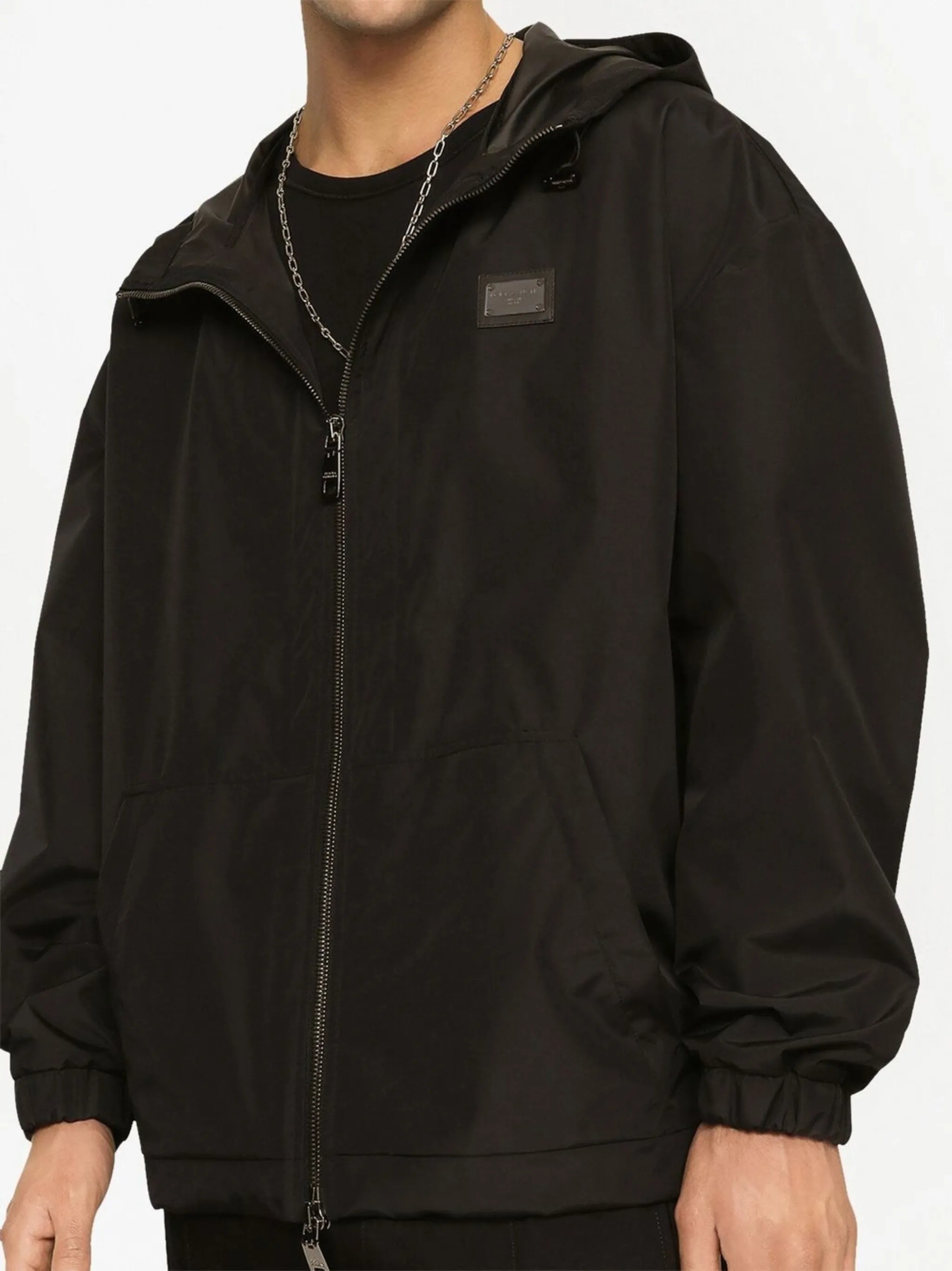 Hooded jacket with logo patch
