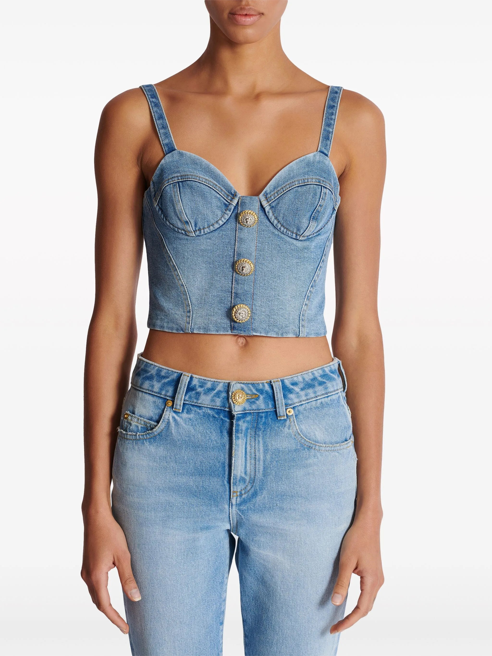 Geknipt jeans top met knopen