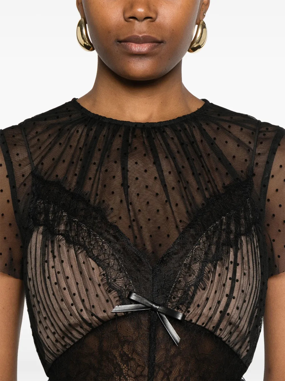 Mesh mini dress with polka dot pattern