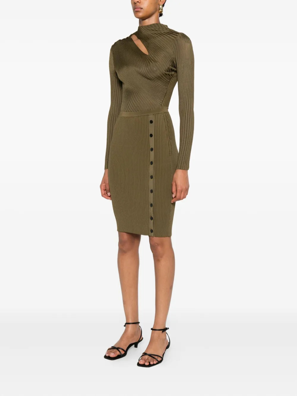 Žebrované šaty s knoflíkovým detailem