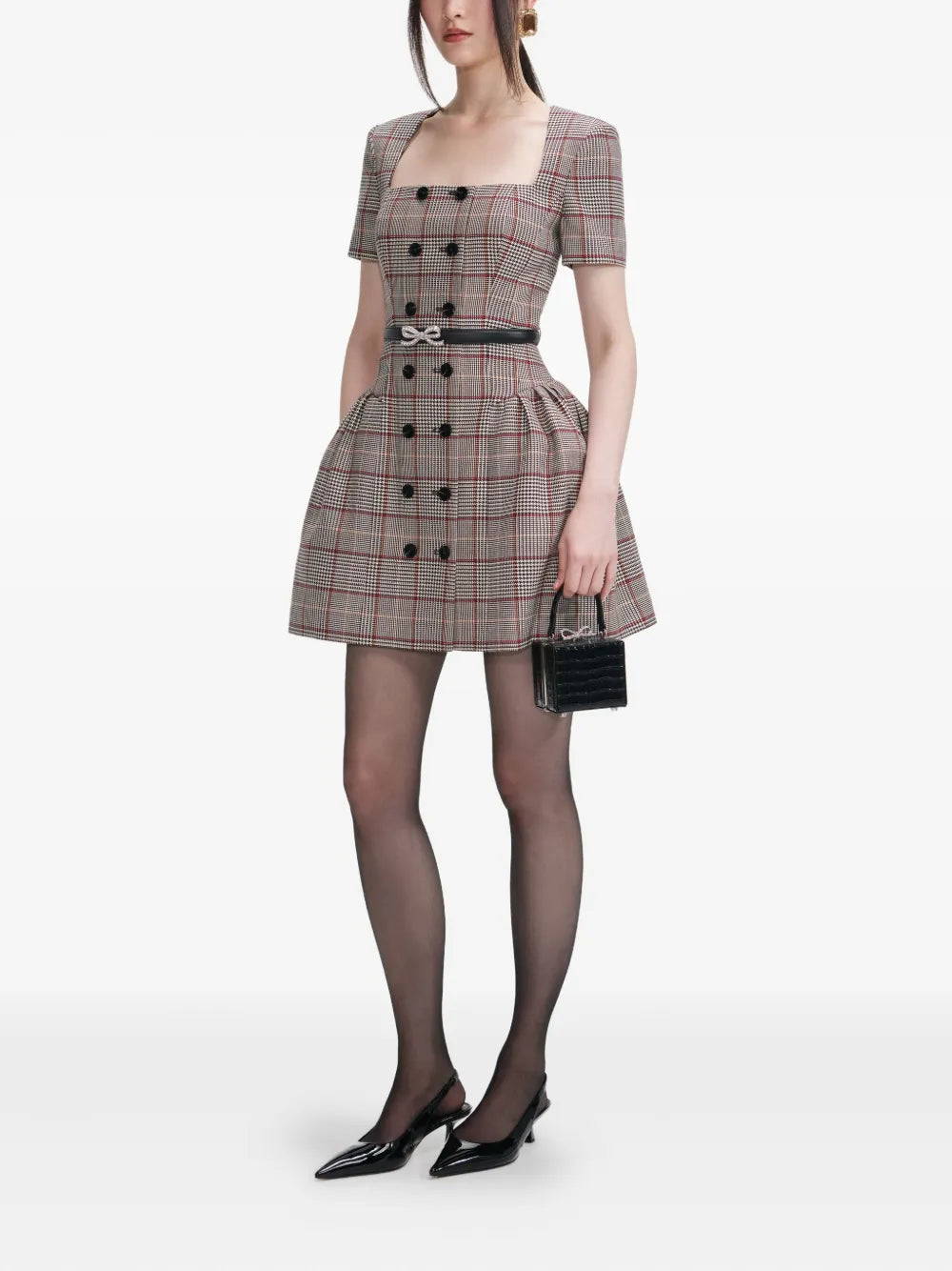 Checkered mini dress with short sleeves