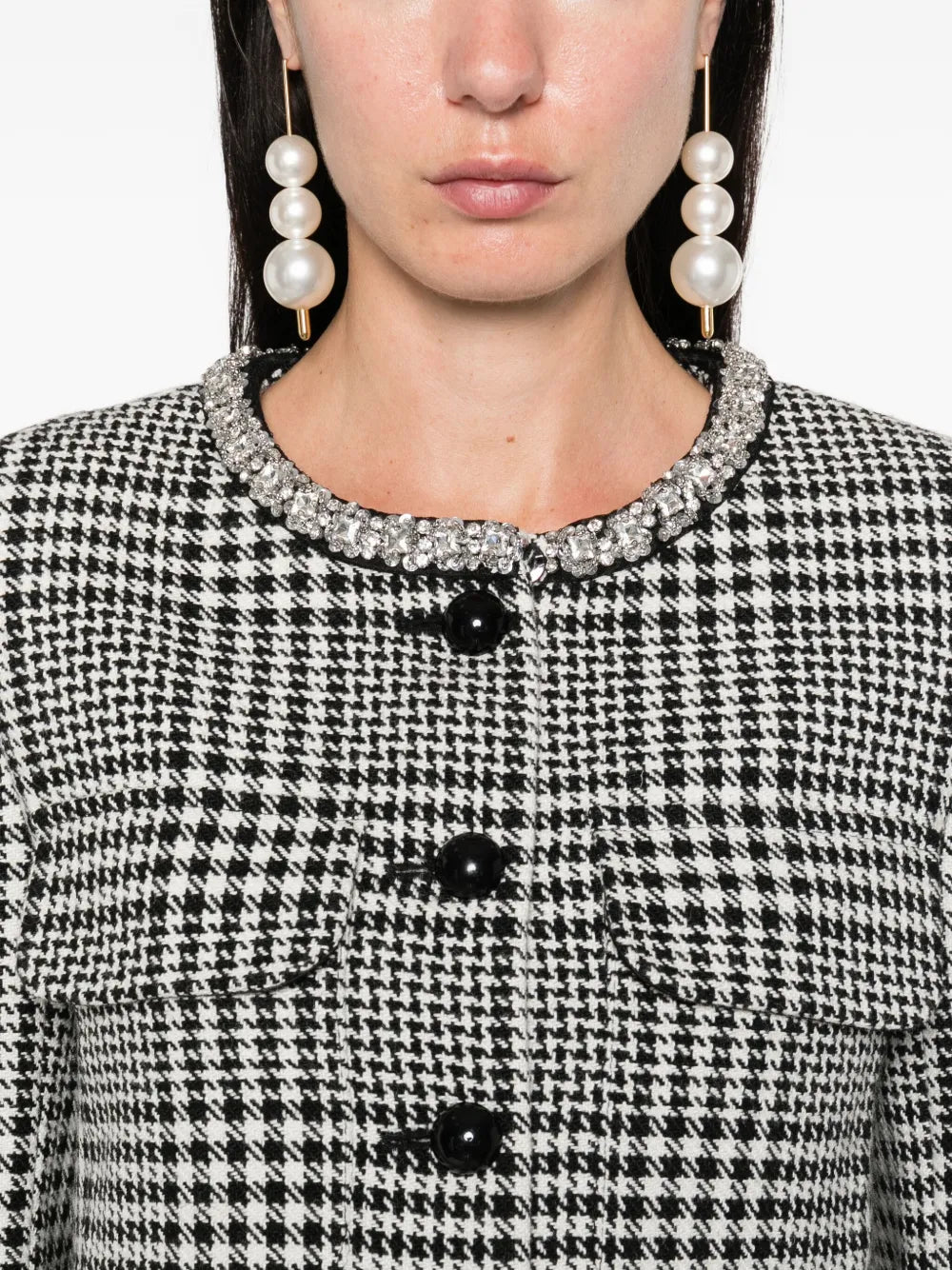 Cropped jacket with houndstooth pattern