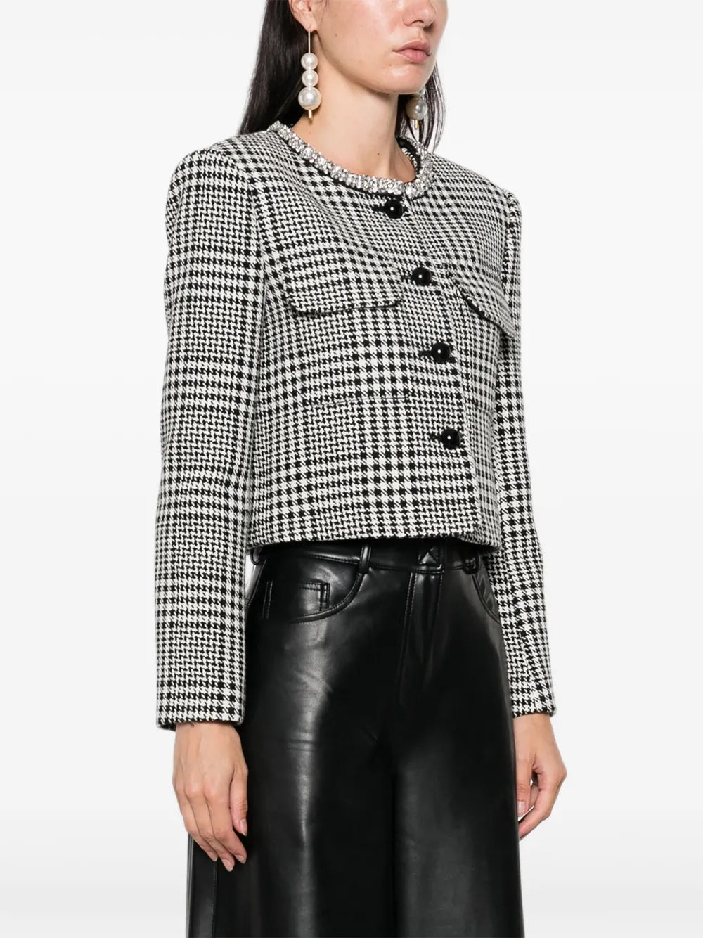 Cropped jacket with houndstooth pattern