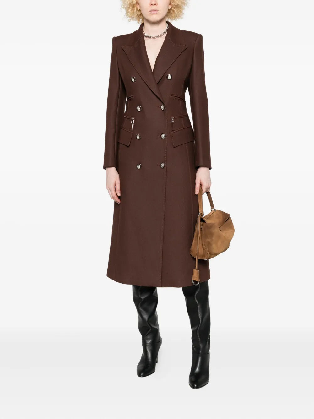 dvouřadý kabát s koženým lemováním