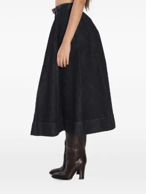 INDIGO DENIM FLARED MIDI SKIRT