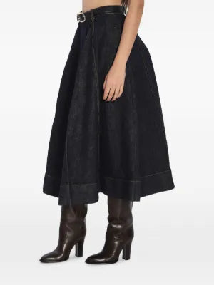 INDIGO DENIM ROZŠÍŘENÁ MIDI SUKNĚ