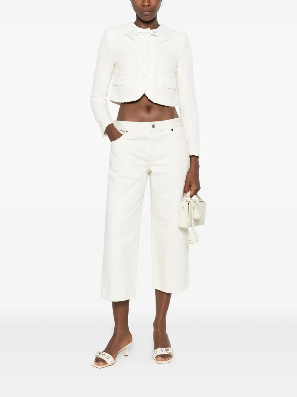 cream bouclé jacket with lace collar