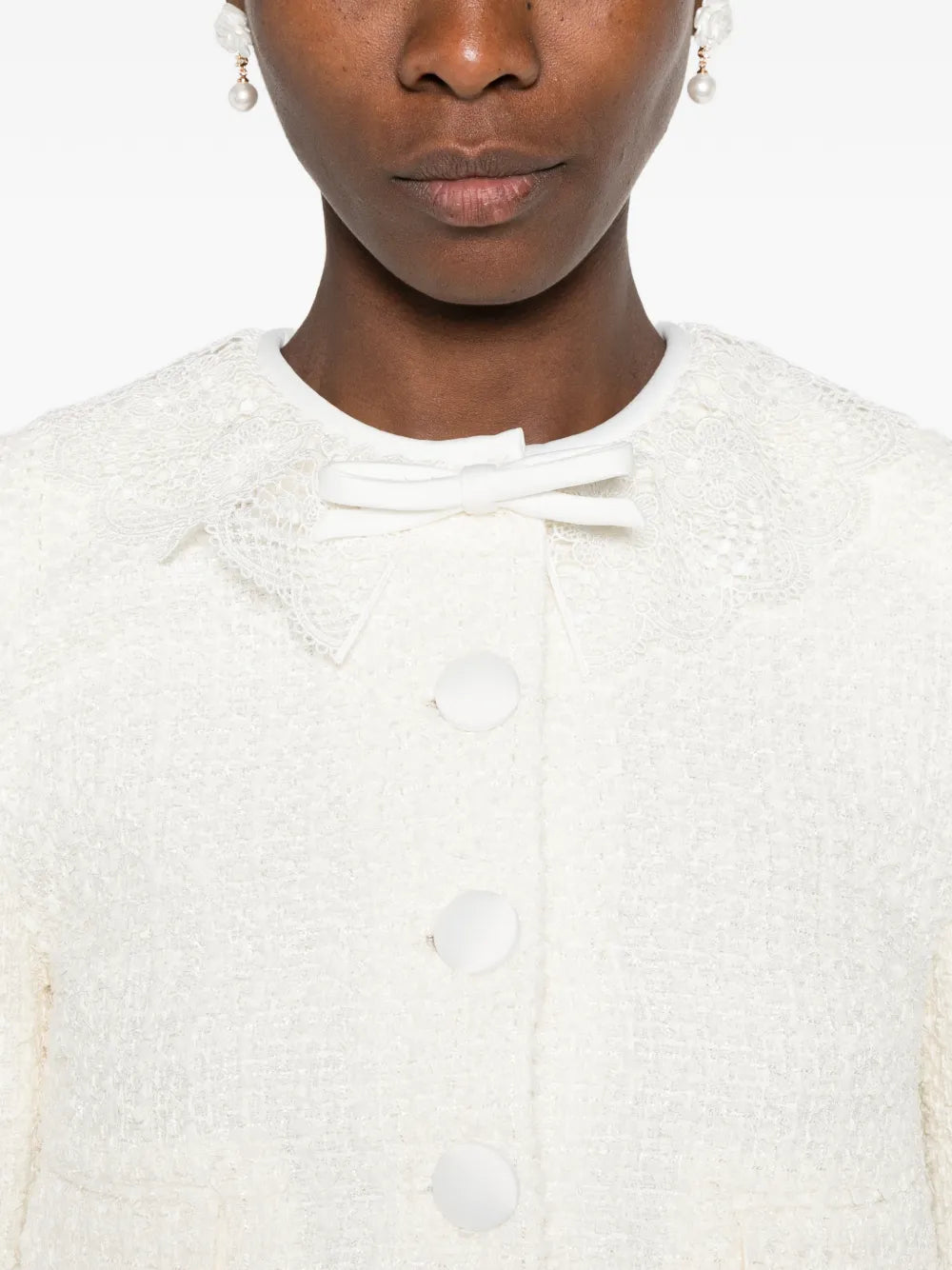 cream bouclé jacket with lace collar