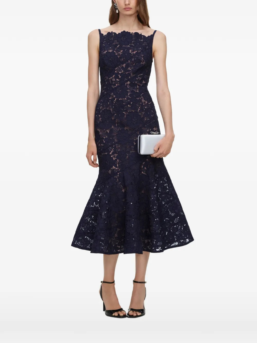 marineblaues Midi-Kleid aus Spiral-Spitze