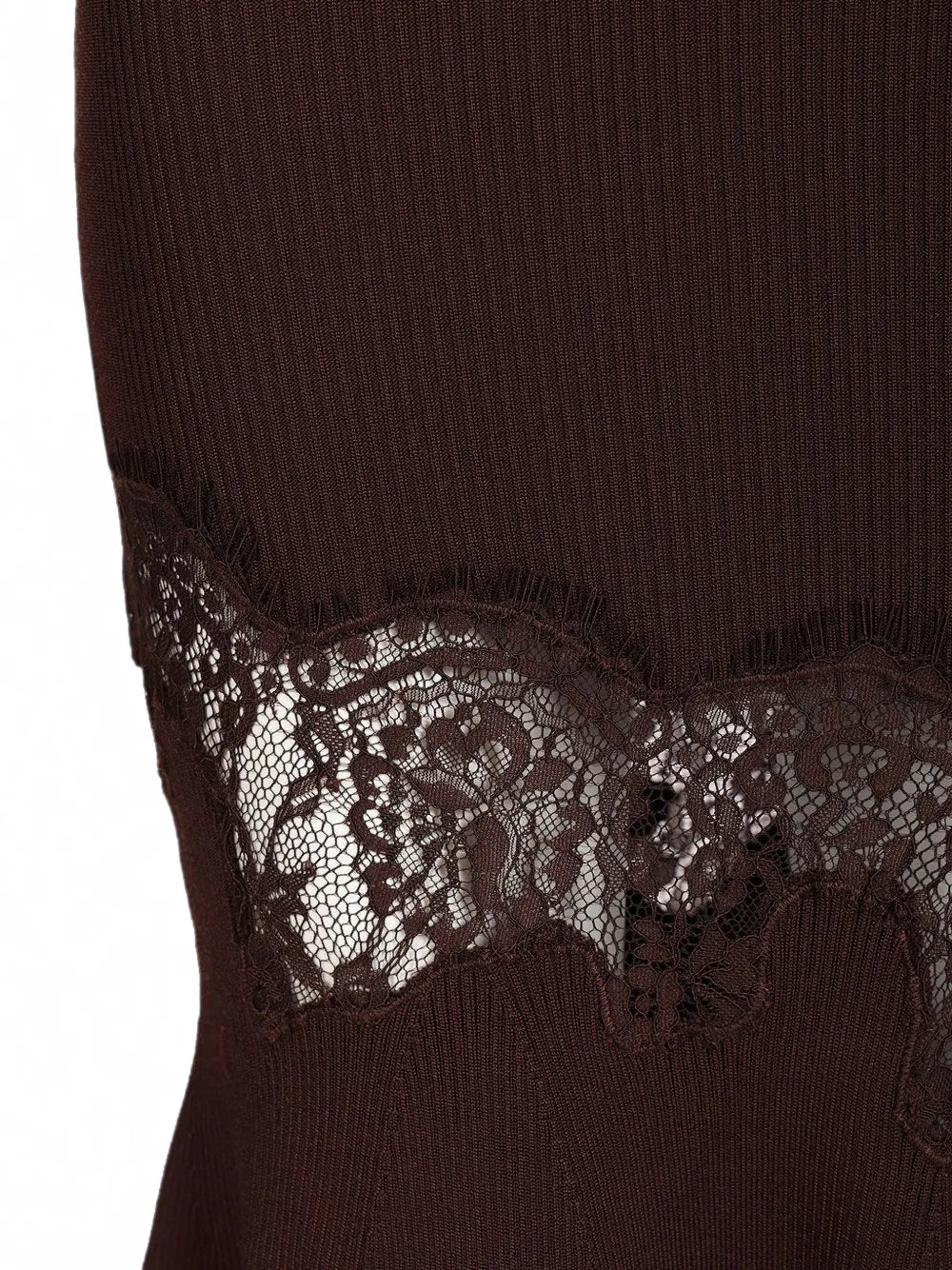 Midikleid aus geripptem Strick mit Spitzenbesatz