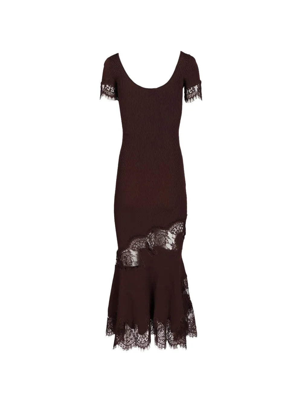Midikleid aus geripptem Strick mit Spitzenbesatz