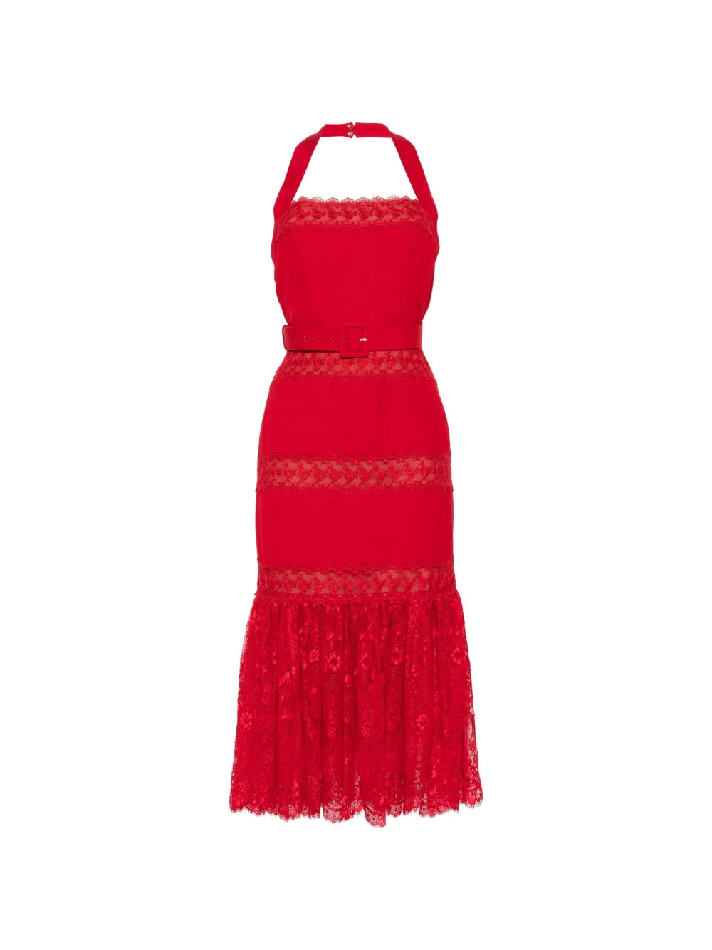 Spitzenbesetztes Midikleid mit Gürtel
