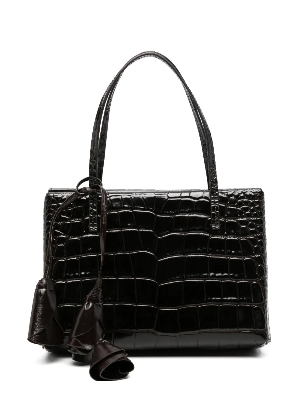 Tote Bag in Kroko-Optik mit Blumenanhänger